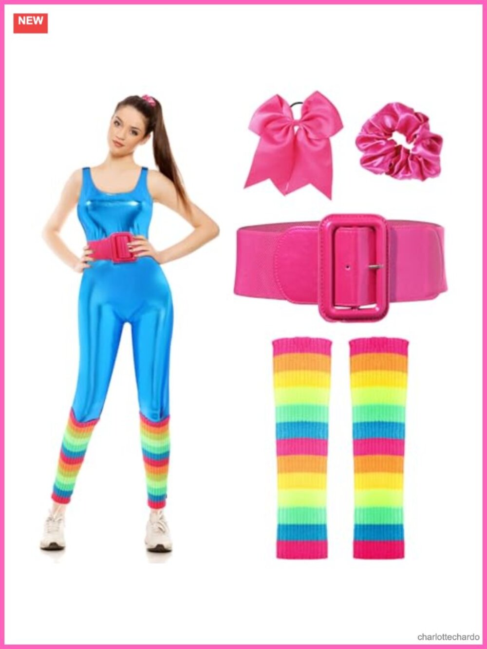 80s Workout Costume Set for Women Halloween Outfit Jumpsuit Belt Leg Warmers
